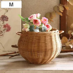 キッチンバスケット MERRY ポットバスケット チャビー Mサイズ （ バスケット ラタン 籐 籐バスケット オーバル かご 深型 鉢カバー 持ち手付き ドライフラワー キッチン インテリア 収納 カゴ 籠 ナチュラル だ円 おしゃれ 卓上 )