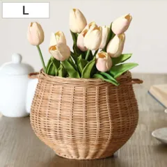 キッチンバスケット MERRY ポットバスケット チャビー Lサイズ （ バスケット ラタン 籐 籐バスケット オーバル かご 深型 鉢カバー 持ち手付き ドライフラワー キッチン インテリア 収納 カゴ 籠 ナチュラル だ円 おしゃれ 卓上 )