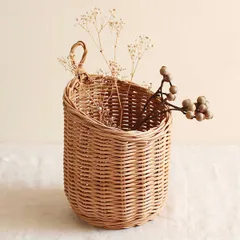 キッチンバスケット MERRY バスケット ハンギング （ ハンギングバスケット ラタン 籐 籐バスケット オーバル かご 筒型 鉢カバー 引っ掛ける ドライフラワー キッチン インテリア 収納 カゴ 籠 ナチュラル おしゃれ )