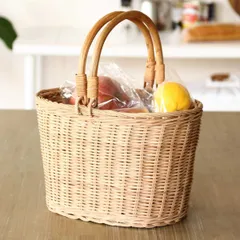 キッチンバスケット MERRY ハンドル オーバルバスケット （ バスケット ラタン 籐 籐バスケット オーバル かご 深型 鉢カバー ハンドル付き ドライフラワー キッチン インテリア 収納 カゴ 籠 ナチュラル だ円 おしゃれ )