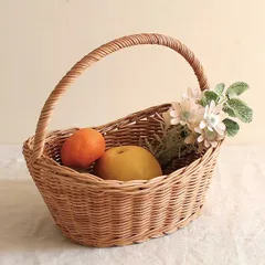 キッチンバスケット MERRY アレンジ オーバルバスケット （ バスケット ラタン 籐 籐バスケット オーバル かご 深型 鉢カバー 取っ手付き ドライフラワー キッチン インテリア 収納 カゴ 籠 ナチュラル だ円 おしゃれ )