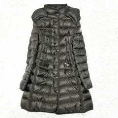 極美品 MONCLER モンクレール ダウンコート HERMINE エルミンヌ 腕ワッペン フード 美シルエット Aライン コミックタグ レディース カーキ S相当