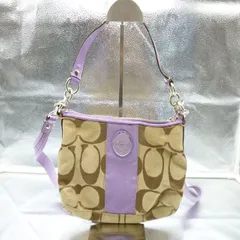 COACH コーチ 2way ショルダーバッグ ハンドバッグ シグネチャー柄 パープル系 ブラウン系