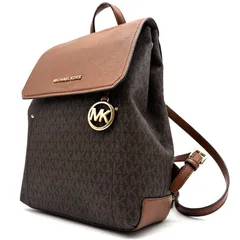 MICHAELKORS マイケルコース リュックサック バッグパック レザー PVC 総柄 MKシグネチャー フラップ ブラウン 美品