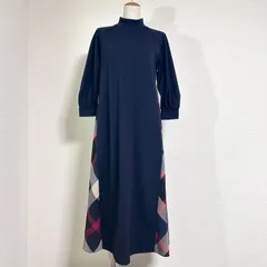 美品 CB CRESTBRIDGE クレストブリッジ 日本製 サイドチェック切替モックネックワンピース 7分袖 ハイネック スウェットワンピース ネイビー S