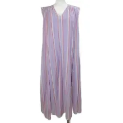 ヌキテパ NE QUITTEZ PAS! Stripe Panel Sleeveless Dress 010511GH3 ロングワンピース ノースリーブ フレア ストライプ Vネック ライクラ パープル系 /X