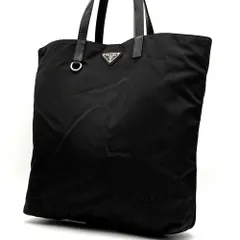 美品 PRADA プラダ トートバッグ テスートナイロン レザー 三角ロゴ プレート 白タグ 縦型 大容量 A4収納可 メンズ レディース ユニセックス ブラック