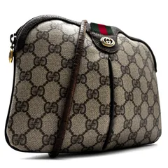 美品・正規品 GUCCI グッチ ショルダーバッグ ポシェット シェリーライン GG スプリーム 斜め掛け ファスナー開閉 小物入れ ロゴ金具 レディース ベージュ
