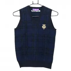 【美品】ビームスゴルフ ニットベスト ネイビー×黒 チェック ウール混 Vネック  レディース S ゴルフウェア BEAMS GOLF
