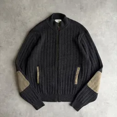 00s/ORVIS/オービス/ドライバーズニット/フルジップ/ジップアップセーター/モックネック/エルボーパッチ/畔編み/凹凸/ポケット付き/チャコールグレー/jmapleのサムネイル
