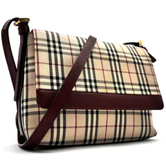 BURBERRY バーバリー ショルダーバッグ ノバチェック レディース メンズ キャンバス レザー 本革 ロゴプレート ロゴ型押し ベージュ レッド