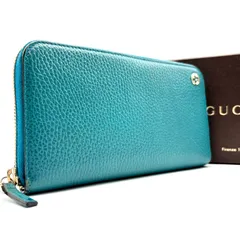 美品 GUCCI グッチ 長財布 インターロッキング GG ジップアラウンドウォレット ラウンドファスナー レザー 本革 レディース メンズ ターコイズブルー