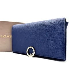 未使用級 RFIDモデル BVLGARI ブルガリ 長財布 ロゴマニア クリップ サークルロゴ ビーゼロワン レザー 本革 シボ革 ブルー メンズ レディース