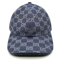 美品 GUCCI グッチ ベースボールキャップ GGデニム インディゴブルー Mサイズ 58cm メンズ レディース 帽子 キャップ ハット