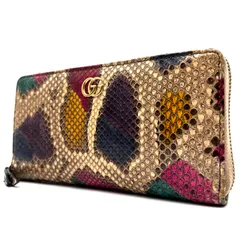 【美品・希少】GUCCI グッチ 長財布 GGマーモント ラウンドファスナー パイソン マルチカラー レインボー ゴールド金具 レディース メンズ インターロッキング