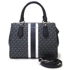 【新品 未使用】MICHAEL KORS バッグ MARILYN ミディアム シグネチャー ロゴ ストライプ サッチェル ショルダーバッグ 35F5S6AS6V NAV
