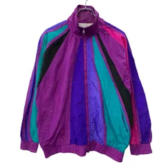 SPORTS CLUB ナイロンジャケット M パープル マルチカラー ジップアップ ジャケット スポーティー ラグラン 薄手ジャケット 春物 a802-5930