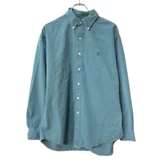90s Ralph Lauren 長袖 無地シャツ L グリーン系 ラルフローレン ボタンダウン ワンポイントロゴ 長袖シャツ トップス 春物 a802-5939