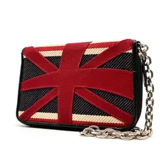 正規品 BURBERRY BLUELABEL バーバリーブルーレーベル  チェーンウォレット 折り財布 イギリス国旗 レザー レディース ブラックのサムネイル