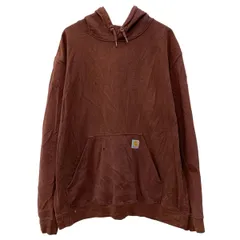 メキシコ製 carhartt プリントスウェット パーカー XL ブラウン カーハート プルオーバー フーディー アームプリント 秋物 a802-5962