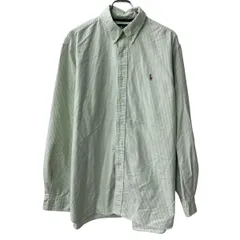 90s Ralph Lauren 長袖 ストライプシャツ XL ライトグリーン ホワイト ラルフローレン ボタンダウン ロゴ 長袖シャツ 春物 a802-5976