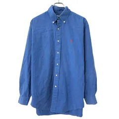 90s Ralph Lauren 長袖 無地シャツ M ブルー ラルフローレン ボタンダウン ワンポイントロゴ 長袖シャツ トップス 春物 a802-5978