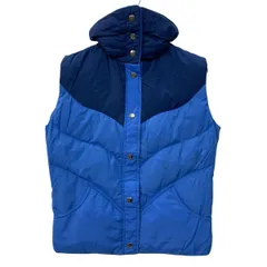 70～80s Tempco ダウンベスト M ブルー ネイビー テンプコ スナップボタン ハイネック ダウンフェザー ベスト アウトドア 秋冬物 a802-6000