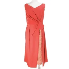 kaene カエン ワンピース スリットレース ひざ丈 ノースリーブ フリーサイズ 赤系 /X