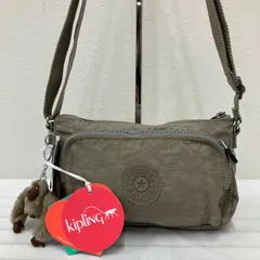 163　良品　KIPLING　キプリング　ショルダーバッグ　 ミニショルダー　斜めがけ　紐調節可能　 ベージュ系　ナイロン　軽量　無地　ロゴ　 モンキーチャーム　BOZAR　ウォームグレー　 タグ付き　レディース