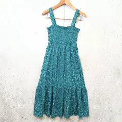 Honeys COLZA ハニーズ コルザ ワンピース ロング丈 シャーリング 小花柄 フレア キャミソール グリーン Ｌサイズ 〇□