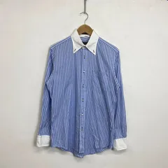 BURBERRY BLACK LABEL バーバリーブラックレーベル BD ボタンダウン シャツ 長袖 ストライプ 切替 ビジネス コットン 日本製 三陽商会 ブルー系 ホワイト系 39 B668