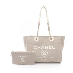 シャネル CHANEL トートバッグ ドーヴィル ライトグレー キャンバス レザー ドーヴィル チェーントート レディース Used A