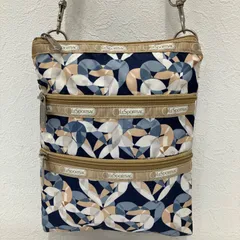 202　LeSportsac　レスポートサック　 ショルダーバッグ　斜めがけ　紐調節可能　 3ZIP　総柄　ネイビー×ベージュ系　 ナイロン　軽量　レディース