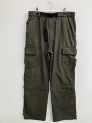 カーゴパンツ 2L カーキ クロップド・半端丈 コットン 無地 ワイド・ルーズ ストレート レギュラー ウエストゴム・紐