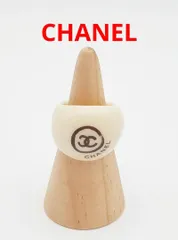 Z08-26　シャネル　ココマーク　リング 13号　手書き風　ホワイト