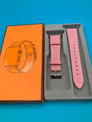 Apple Watch レザーバンド ピンク 42mm対応 本革風 交換バンド シルバーバックル 新品
