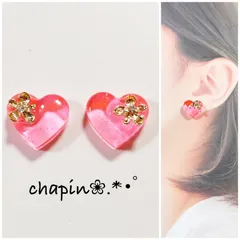 （ 1083 ）カボション ハート ピンク レジン ピアス イヤリング