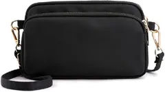 EINEY 斜め掛け ショルダーバック レディース ナイロン ミニバッグ ポシェット ポーチ 軽量 撥水加工 ファスナー ポケット (ブラック)