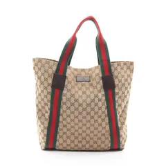 グッチ GUCCI トートバッグ シェリーライン GGキャンバス 189669 ベージュ/ダークブラウン キャンバス レザー シェリーライン ウェブストライプ トートバッグ レディース