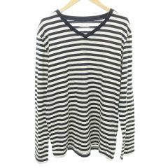 ナノユニバース nano universe Tシャツ 長袖 ボーダー Vネック 薄手 Lサイズ 紺 ネイビー ■YHS2