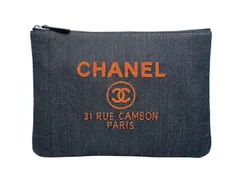 新品未使用 CHANEL シャネル ドーヴィルライン クラッチバッグ A80117 23番台 ココマーク デニム ネイビー オレンジ 中古 4b013004
