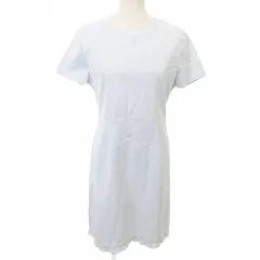 クレージュ courreges 美品 ワンピース ひざ丈 半袖 無地 クルーネック 薄手 9AR 約Sサイズ 青 ブルー ■YHS2