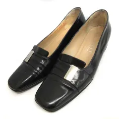 グッチ GUCCI 36.5C 23cm パンプス スクエアトゥ レザー ローヒール 2.5cm 黒 ブラック /EK 