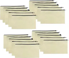 EINEY ファスナー付きポーチ キャンバス生地 無地 小袋 マルチケース チャック 小銭 集金袋 ２０枚入り (ベージュ,  21cm x 12cm)