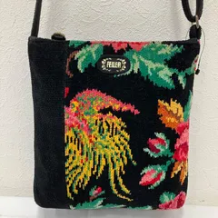 31　FEILER　フェイラー　ショルダーバッグ　 斜めがけ　紐調節可能　パラディス　鳳凰　 花　総柄　ブラック系　黒　シュニール織り　 レディース