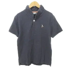 チャムス CHUMS ポロシャツ 半袖 ワンポイント ロゴ サイドスリット 薄手 Sサイズ 紺 ネイビー ■YHS2