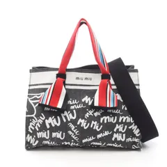 ミュウ ミュウ Miu Miu トートバッグ DENIM LOGO デニムブラック キャンバス ロゴプリント デニム トートバッグ レディース Used A