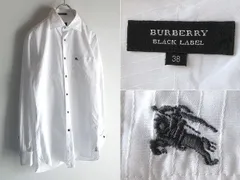 希少 BURBERRY BLACK LABEL バーバリーブラックレーベル ホースロゴ刺繍 ドビーストライプ ドレスシャツ 38 ホワイト 白