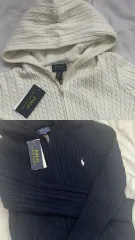 ポロ ケーブル ニット フーディー ジップアップ 白/ネイビー 新品