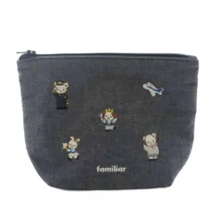 ファミリア familiar ポーチ 小物入れ くま刺繍 グレー 青 ブルー /AQ ■OS